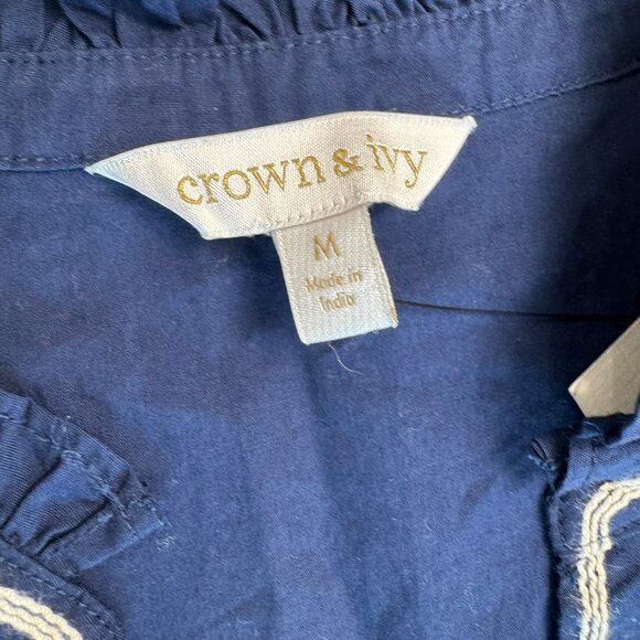 Crown & Ivy Navy Embroidered Short Sleeve Shift Dress G29 - Picture 3 of 6